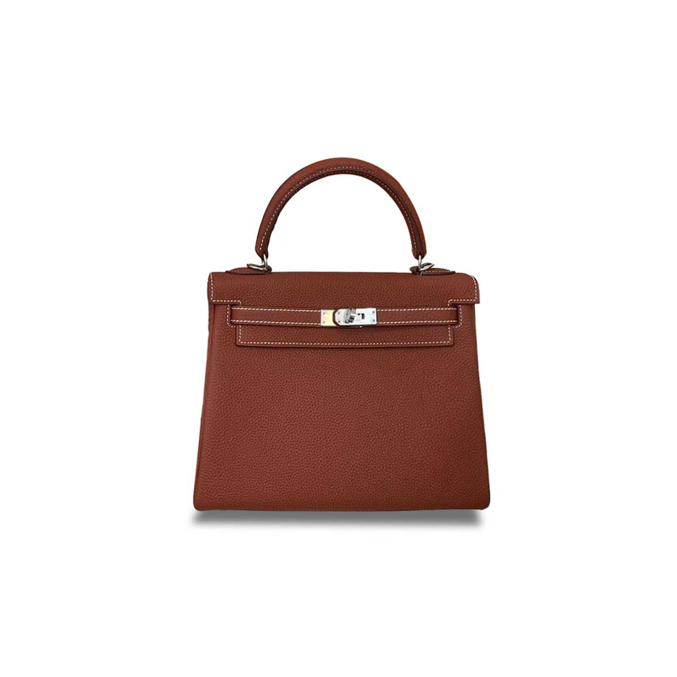HERMÈS MASTER KELLY 25 TOGO MAPLE LEAF BROWN SILVER BUCKLE (25*17*7cm)